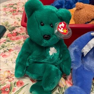 Ty Green Shamrock Bear Plush - Dark Green